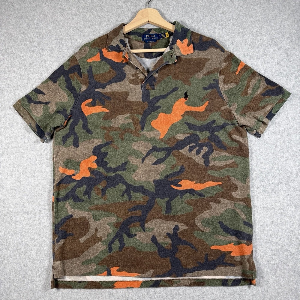Polo Ralph Lauren Classic Fit Polo Shirt Mens Large Camo Blaze Orange Woodland